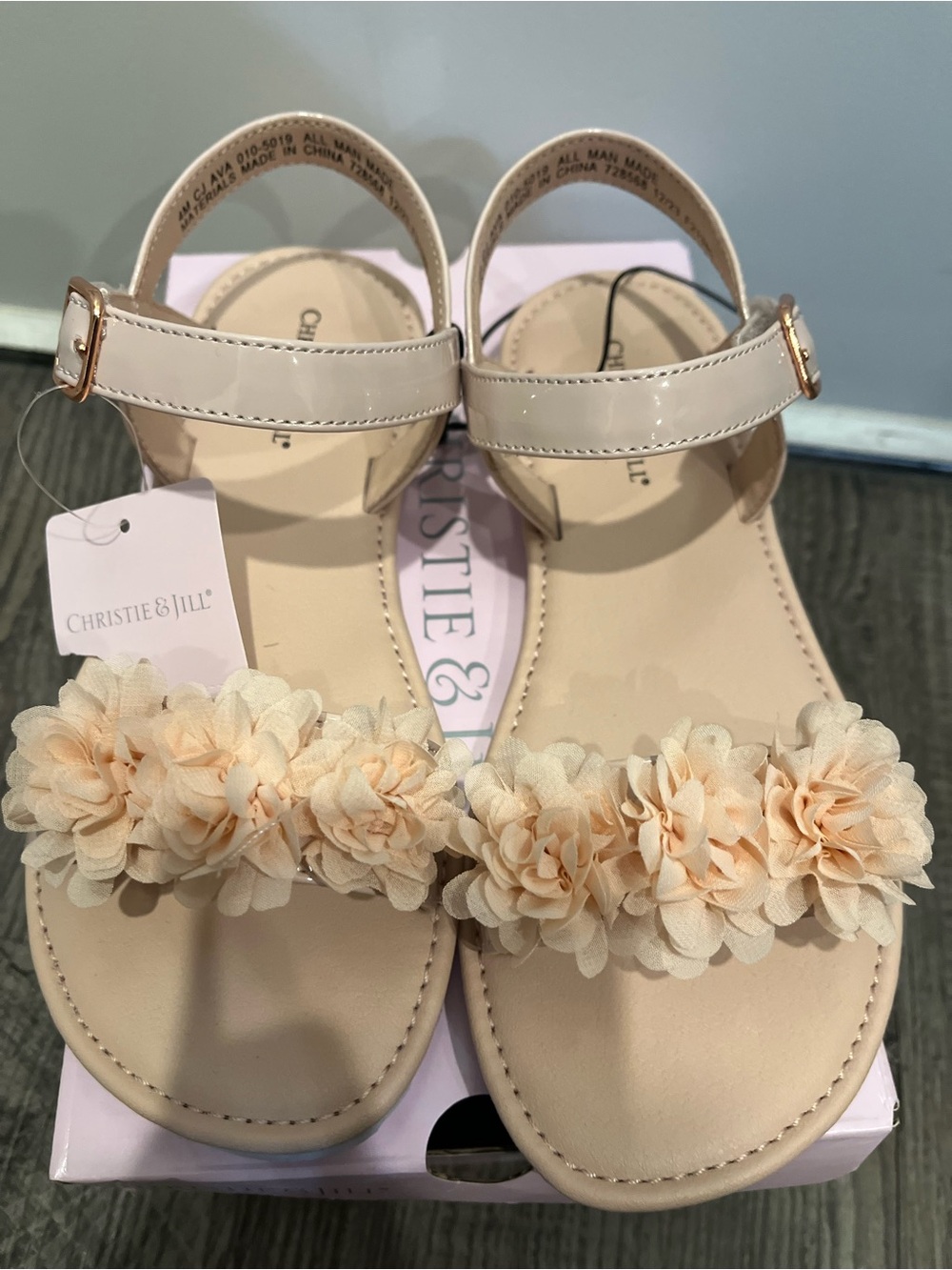 Christie & Jill Girls' Peach Floral Ankle-Strap Sandals